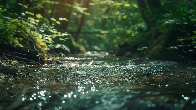 Serene Forest Stream in Lush Green Setting