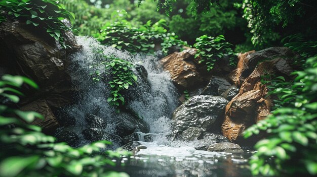 Serene Forest Waterfall in Lush Greenery