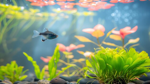 Photo serene freshwater aquarium with vibrant fish and plants