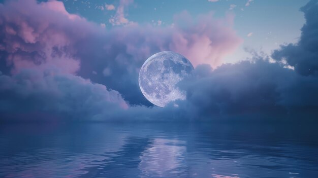 Photo serene full moon rising over tranquil ocean