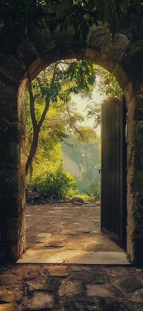 Photo serene garden entrance natures gateway to tranquility