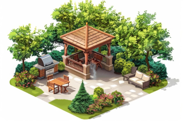 serene garden gazebo with bbq area