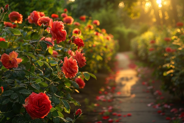 Serene Garden Pathway Lined with Vibrant