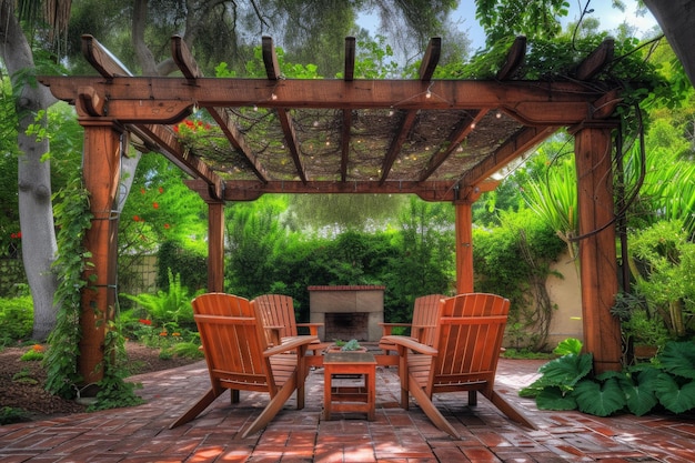 Serene garden pergola with seating area