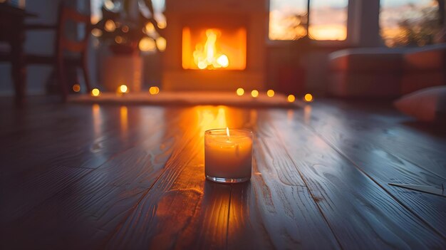 Photo serene glow candle and fireplace warmth concept cozy evening atmosphere candlelight ambiance fireplace warmth relaxing glow