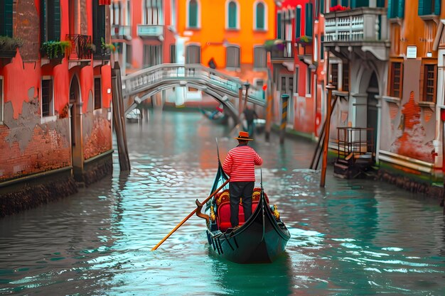 Photo serene gondola ride through colorful venetian canals