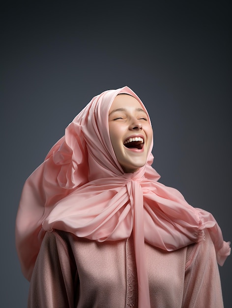 Serene Hijabclad Youth Joyful Indonesian Child's Studio Portrait in Soft Hues and Graceful Radiance