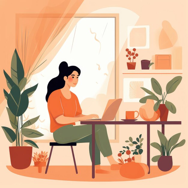 Photo serene home office space illustration