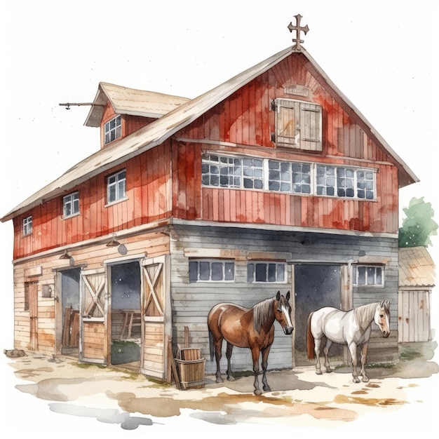 Serene Horse Stables on a Clean White Background