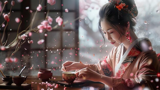 Serene Ikebana Artistry with Cherry Blossoms