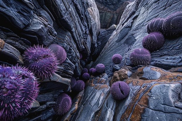 A serene image of purple sea urchins nestled among generative ai