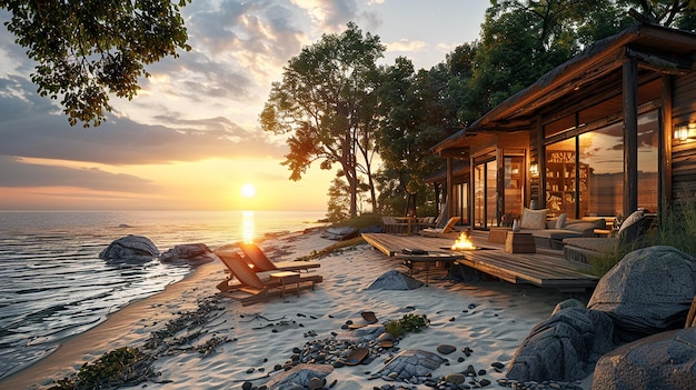 Photo serene images of summer beachfront cabins