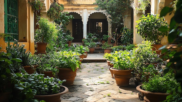 Photo serene indian courtyard with herbs