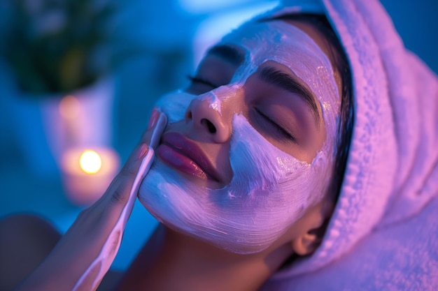 Serene indian woman applying facial mask at home