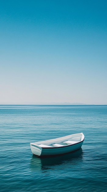 Serene Isolated Boat on Calm Blue Waters