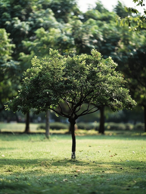 Serene Isolated Tree in Lush Green Park Landscape