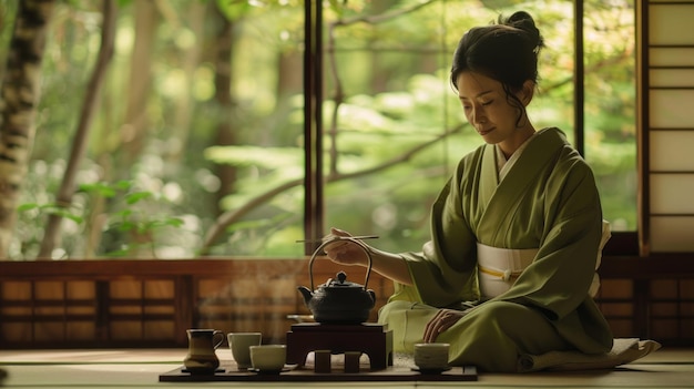 Photo serene japanese tea ceremony with matcha tea