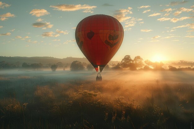 Serene journey beautiful hot air balloon gracefully floating over enchanting marvellous landscape harmony between nature flight creating captivating visual experience of tranquility wonder