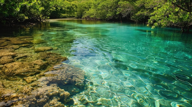 A serene lagoon with clear turquoise water