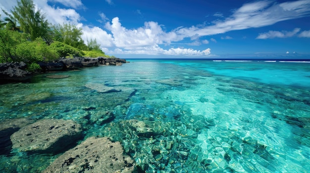 A serene lagoon with clear turquoise water