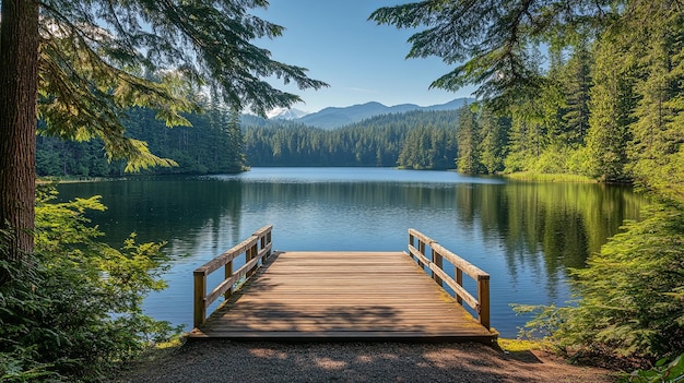 Photo serene lake dock nature and tranquility concept