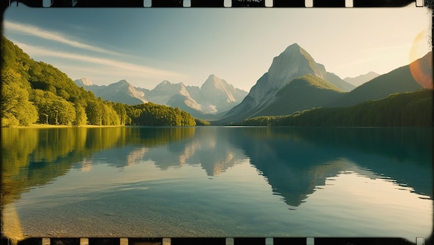 Photo serene lake framed by towering mountains landscape image