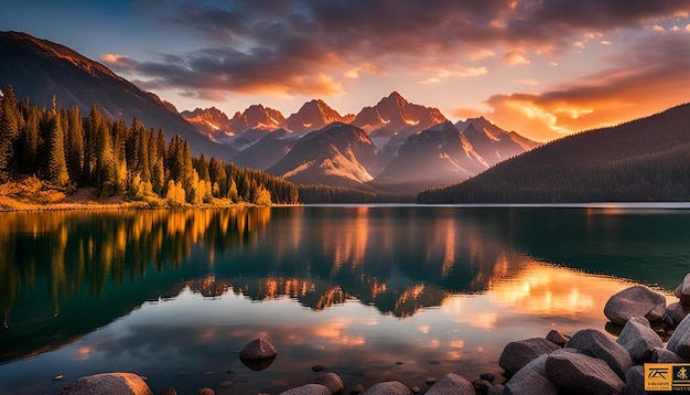 Photo serene lake mountain sunset