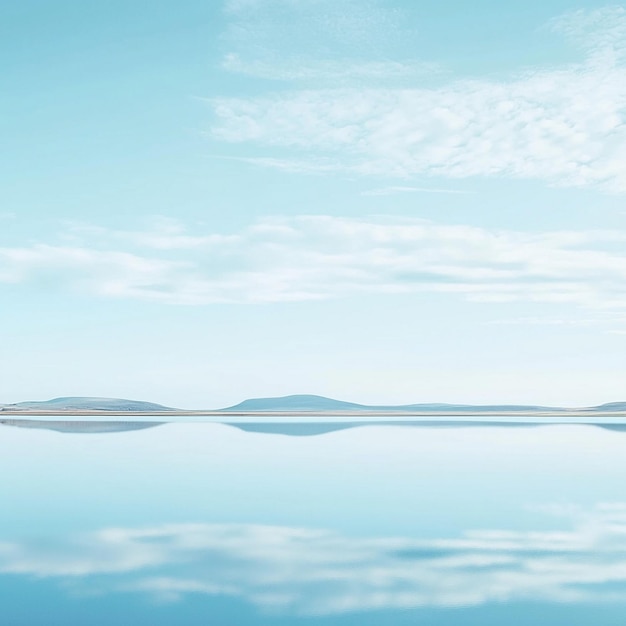 Serene Lake Reflection Under Cloudy Blue Sky