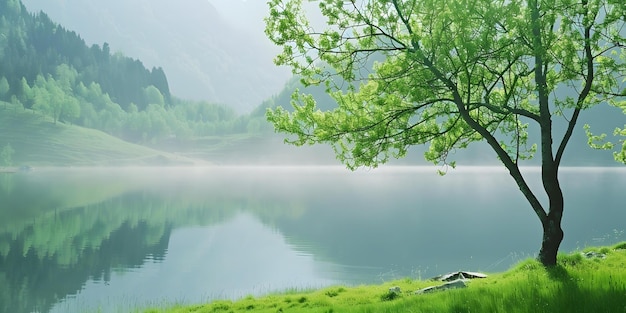 Serene Lake with Lush Trees