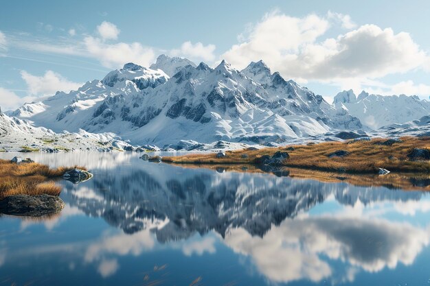 Serene lakes reflecting snowcapped mountains