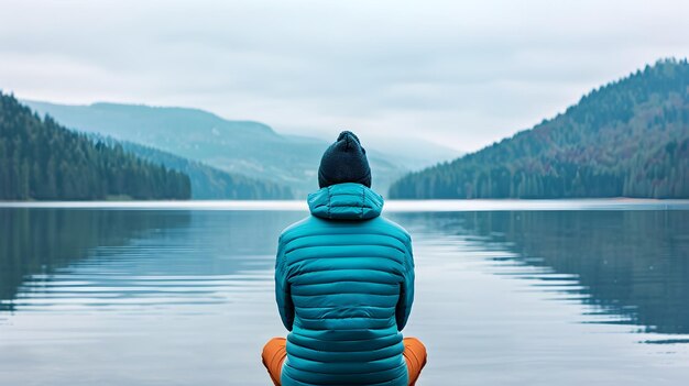 Serene Lakeside Solitude A Tranquil Moment of Reflection and Freedom