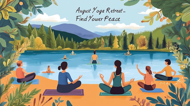 Photo serene lakeside yoga retreat illustration