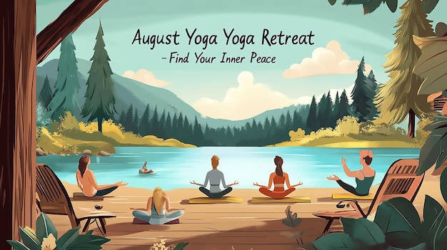 Serene Lakeside Yoga Retreat Illustration