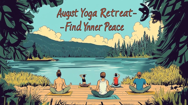 Serene Lakeside Yoga Retreat Illustration