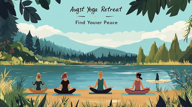 Serene Lakeside Yoga Retreat Illustration