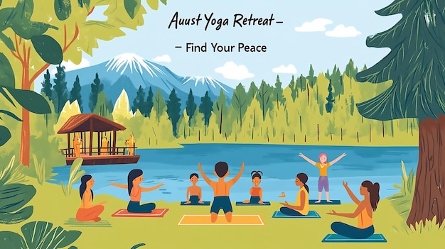 Photo serene lakeside yoga retreat illustration