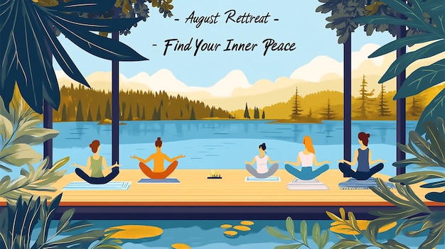 Photo serene lakeside yoga retreat illustration