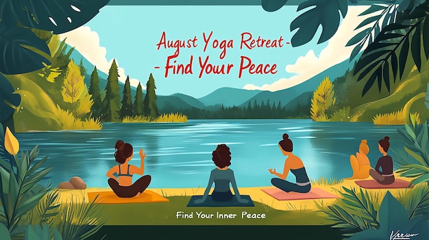 Photo serene lakeside yoga retreat illustration