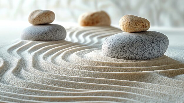 Photo a serene landscape featuring smooth stones resting on fine sand waves evoking tranquility and harmony in nature