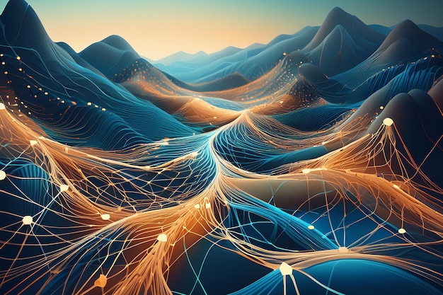 A serene landscape merging with a network of glowing synapses