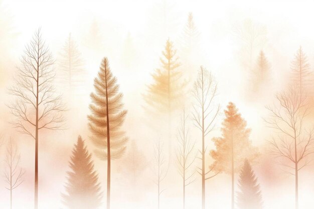 A serene landscape of misty trees bathed in soft hues evoking tranquility and connecting