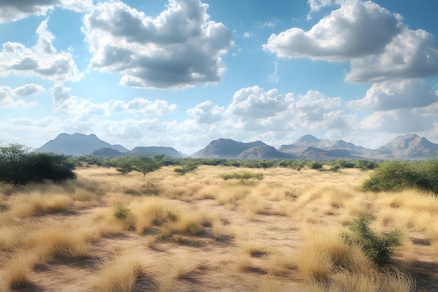 Serene Landscape of Mountains and Grasslands