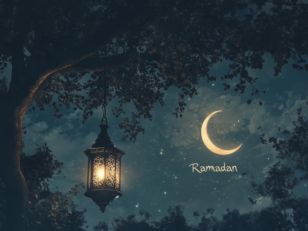 Photo a serene lantern inquiet garden illuminatingpeaceful ramadan night