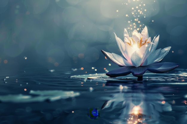 Serene Lotus Flower on Tranquil Water with Sparkling Light