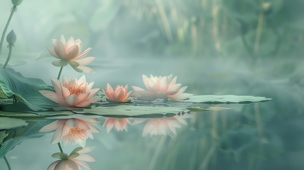 Serene Lotus Flowers Floating Gracefully