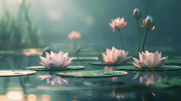 Serene Lotus Flowers Floating Gracefully