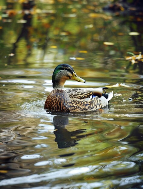 Serene Mallard Duck Swimming in Tranquil Pond Reflections