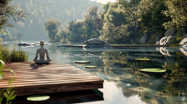 Photo serene meditation session on a lakeside deck