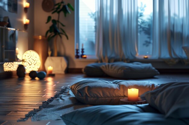 serene meditation space with floor cushions