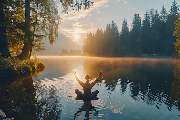 Serene Meditation at Sunrise Tranquil Lake Reflection